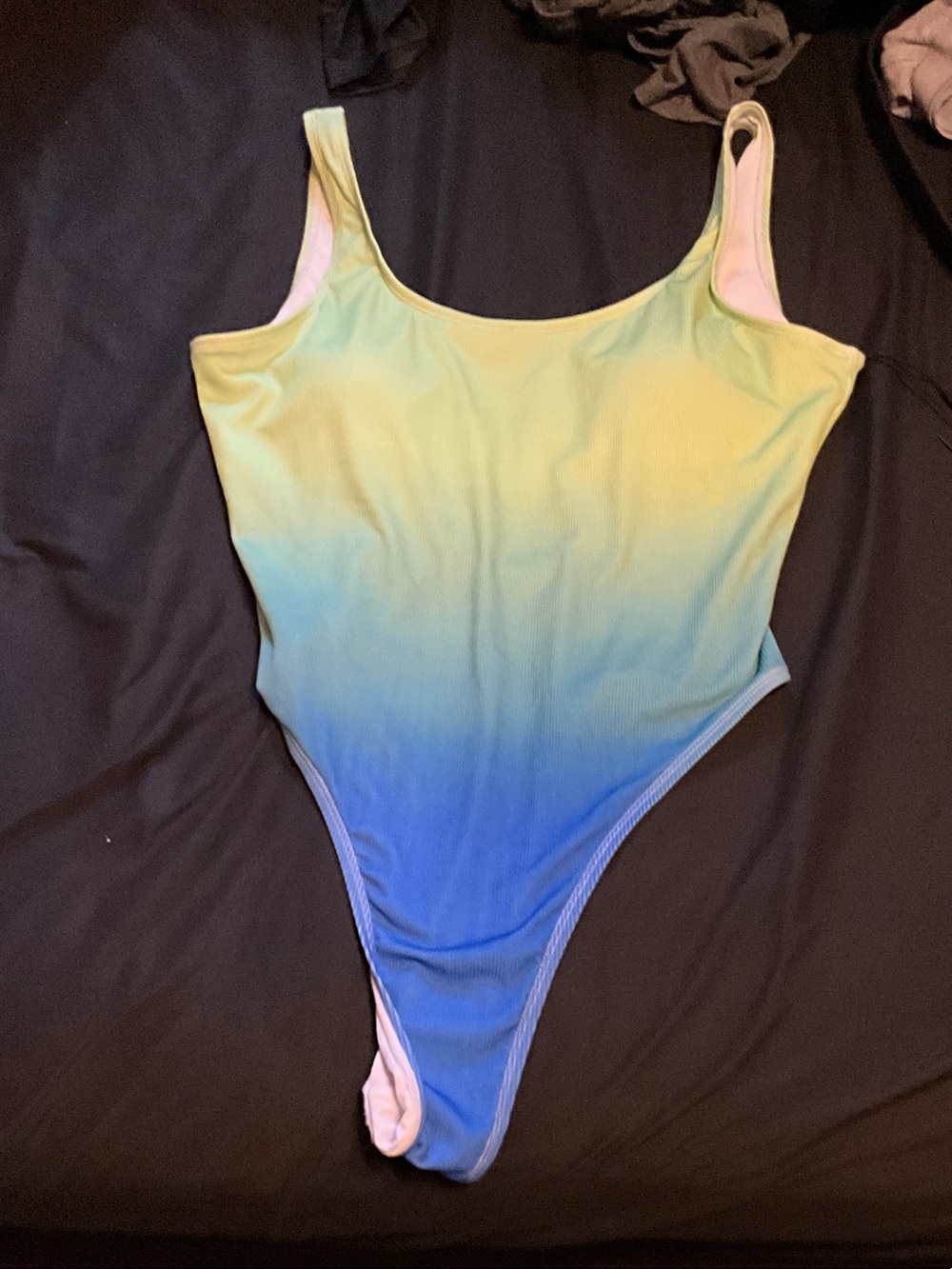 Fashion Nova Yellow to Blue Ombre One-Piece Swimsuit